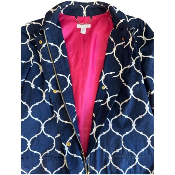 Charter Club Trench Coat Navy Blue & White Geometric Pattern Women's Size Small - Picture 5 of 6